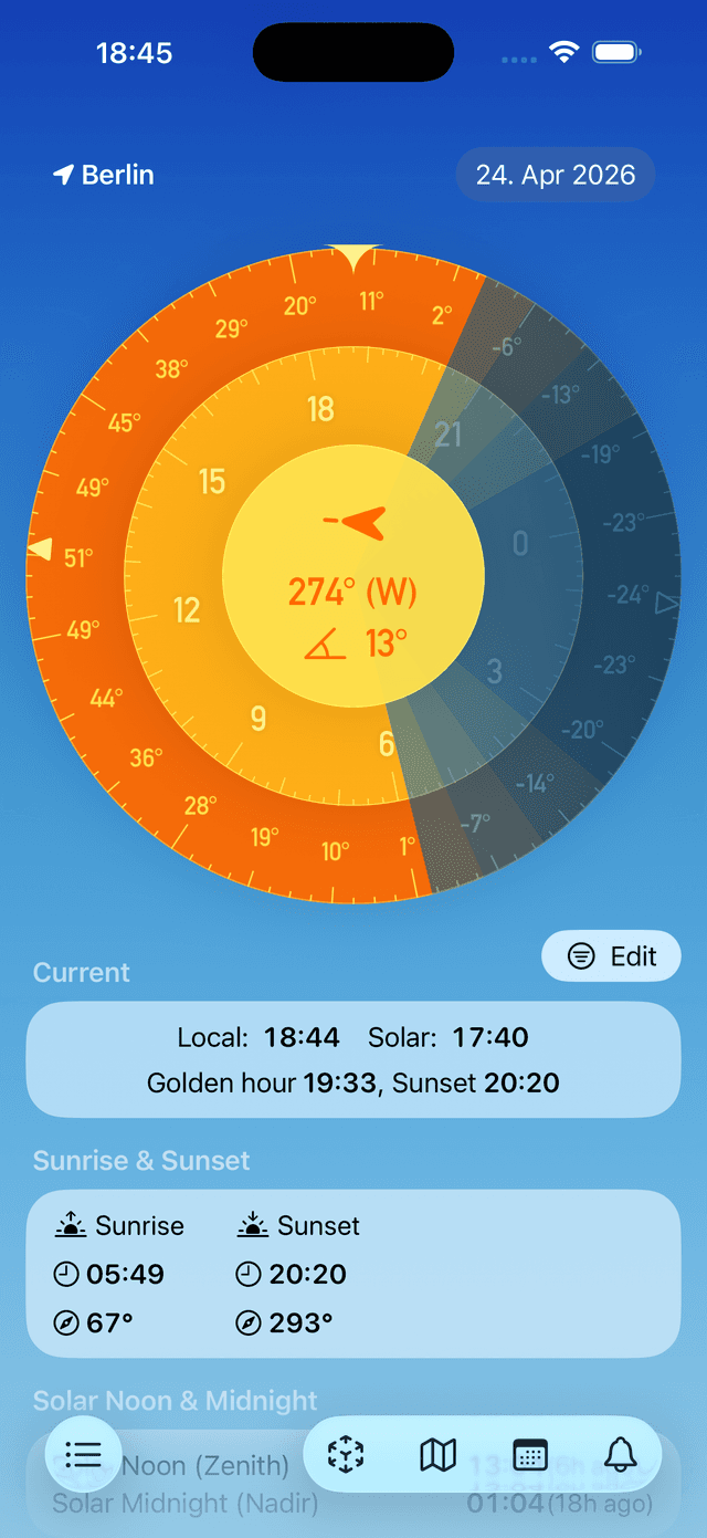 SolarWatch solar wheel and event times